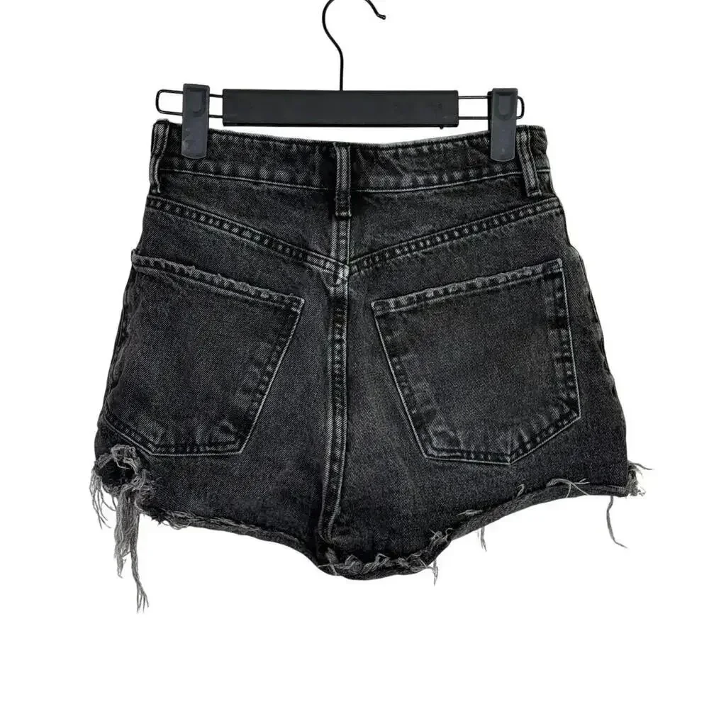 ZARA Cutoff Distressed Jean Shorts Raw Ripped Hem High Rise Pockets 0 Wash Black